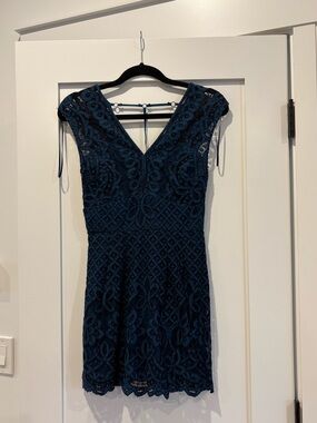 Free People Dark Teal Lace Mini Dress